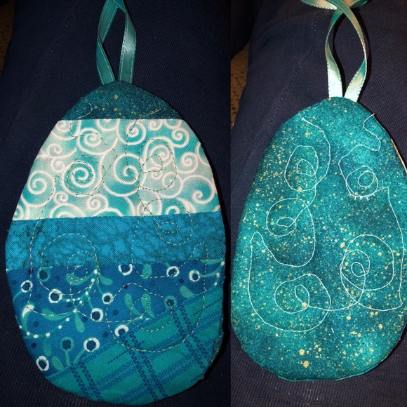 Handmade Quilted Easter Egg Ornaments 2pc 5" - Picture 2 of 8